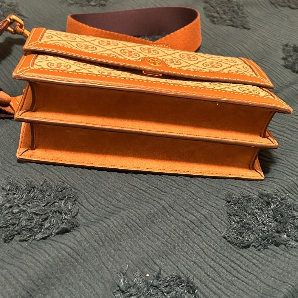 Tory Burch Tan and Cream Logo Jacquard Crossbody with Adjustable Strap - Picture 5 of 5